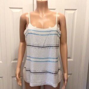 NWOT White House Black Market Womens White Sequin Cami Tank Top Size Large